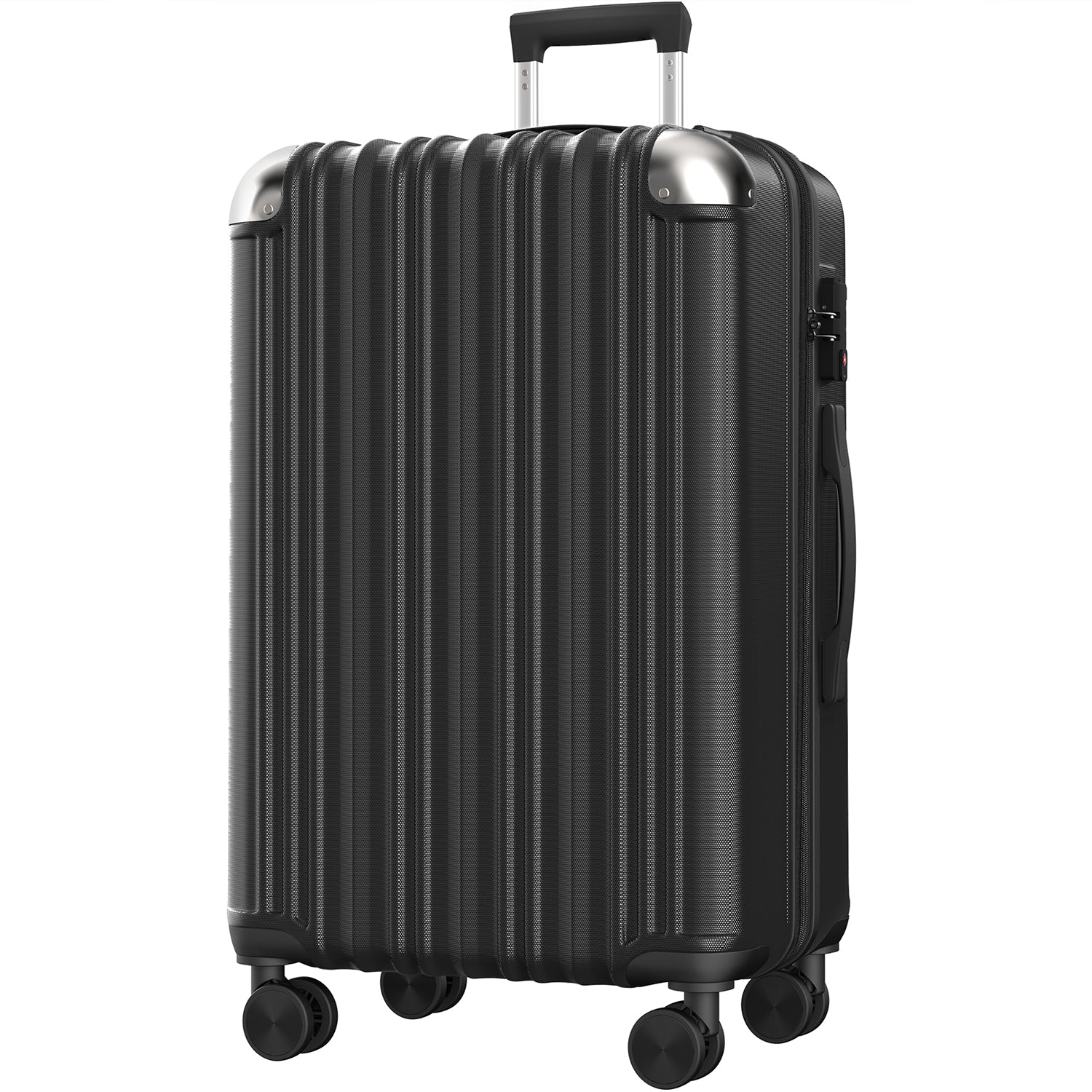 3 Piece Luggage Set With Tsa Lock& Double Spinner Wheels, Expandable For Large Storage Black Abs