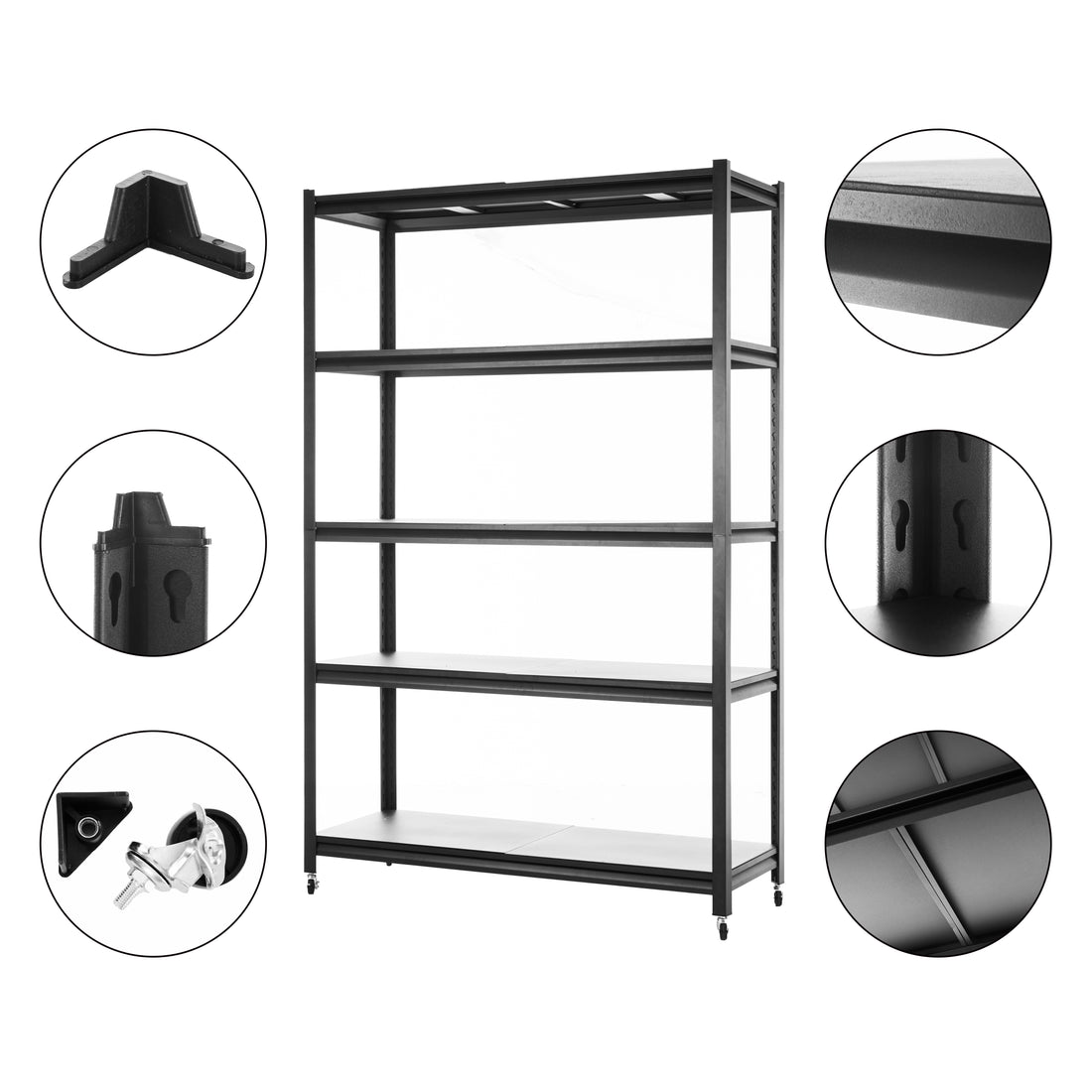 Storage Shelves With 5 Adjustable Levels, Garage Storage Shelves, Heavy Duty Metal Shelves, Practical Shelf Units, Suitable For Warehouse Storage Rooms, Wardrobes, Kitchens, 72X47X17 Inches Black