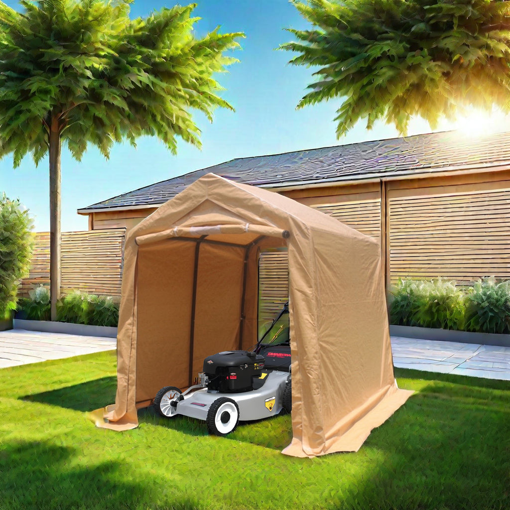 7X8 Ft Outdoor Portable Gazebo Storage Shelter Shed With 2 Roll Up Zipper Doors & Vents Carport For Motorcycle Waterproof And Uv Resistant Anti Snow Portable Garage Kit Tent, Sand Sand No Foundation Needed Garden & Outdoor American Design,American