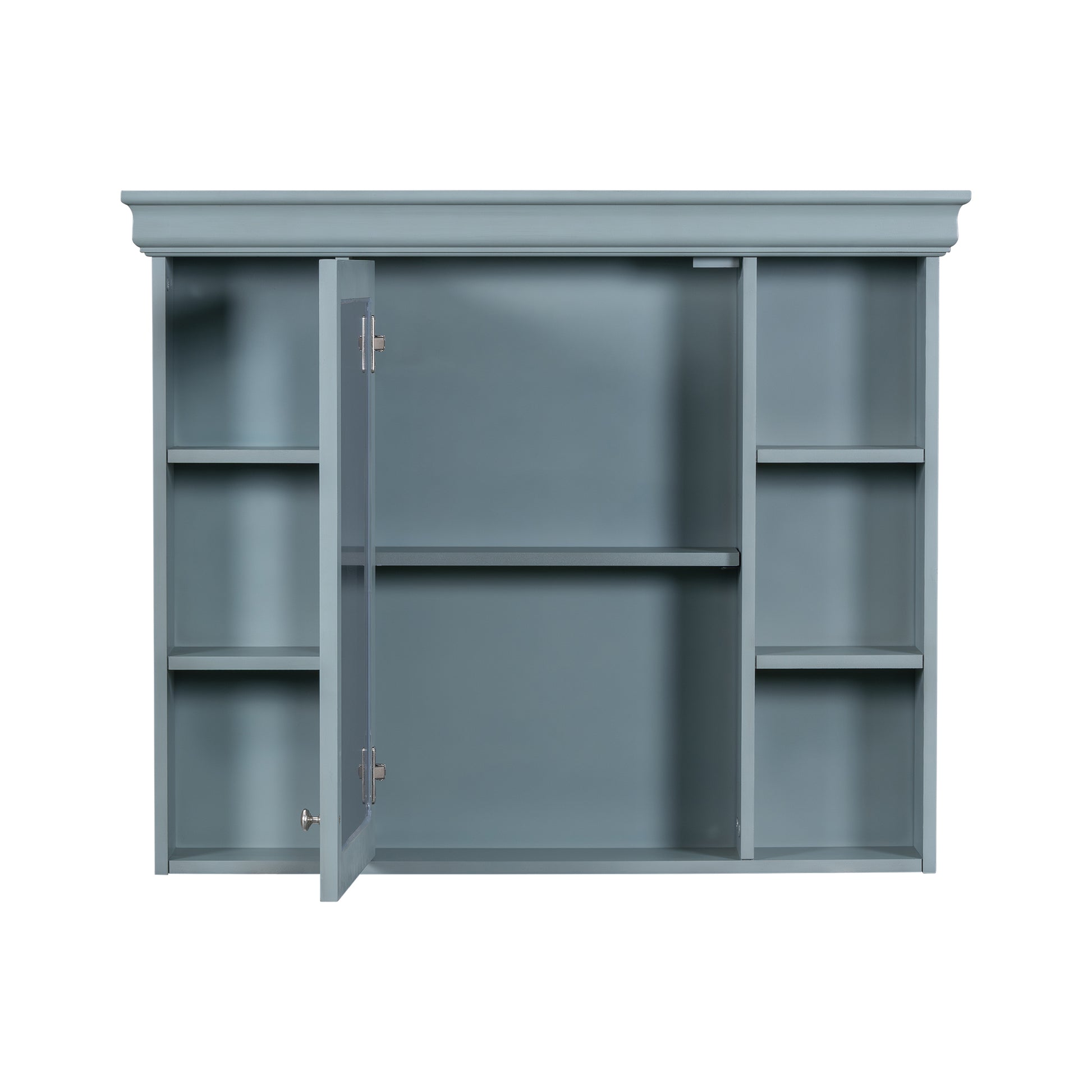 35'' X 28'' Blue Wall Mounted Bathroom Storage Cabinet With Mirror Door, Modern Bathroom Wall Cabinet With Mirror, Medicine Cabinet With 6 Open Shelves Blue 5 Adjustable Shelves Bathroom Wall Mounted Mdf Painted