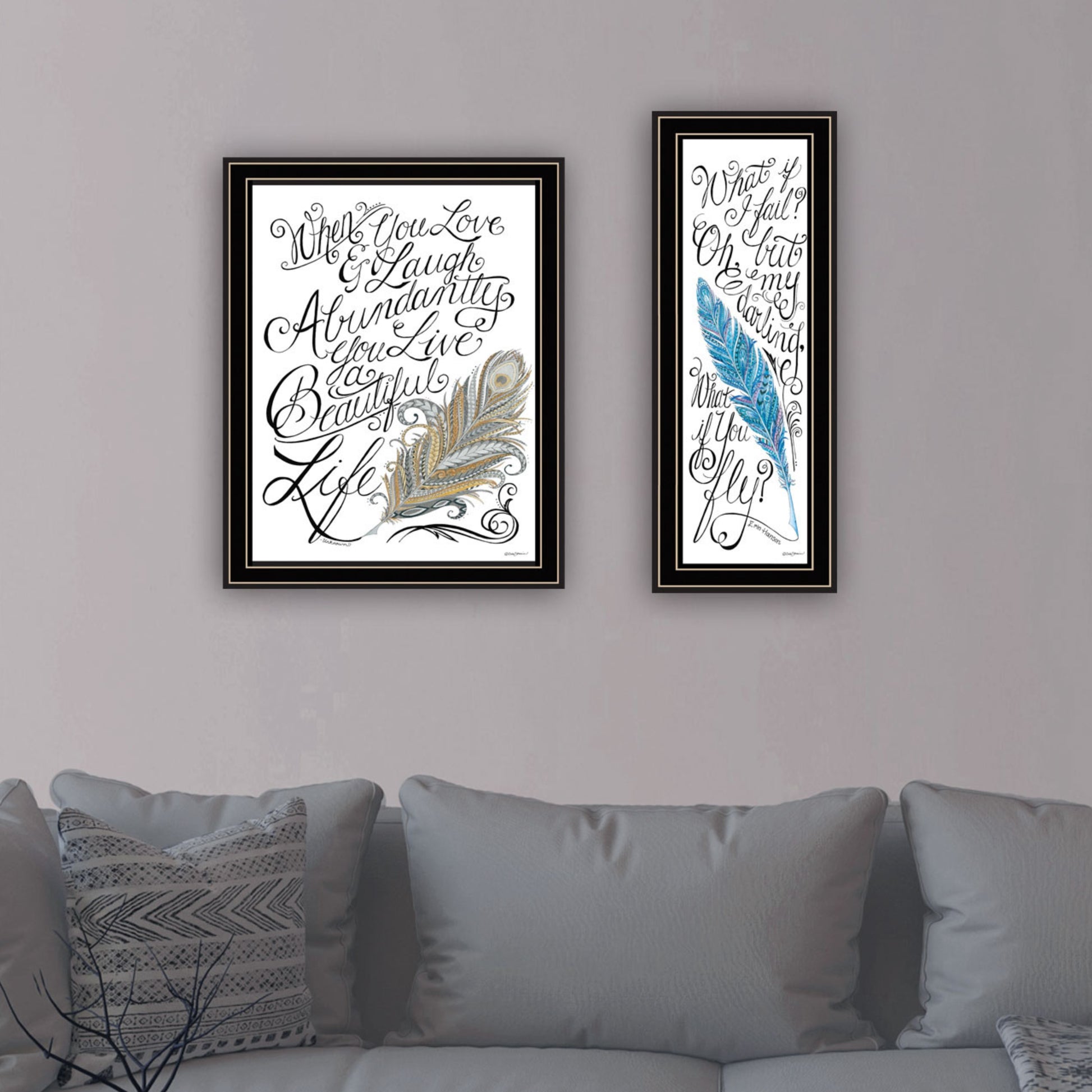 2 Piece Vignette What If I Fail Black Framed Wall Art For Living Room, Bedroom Wall Art Print For Home Decor By Deb Strain Multicolor Wood Paper