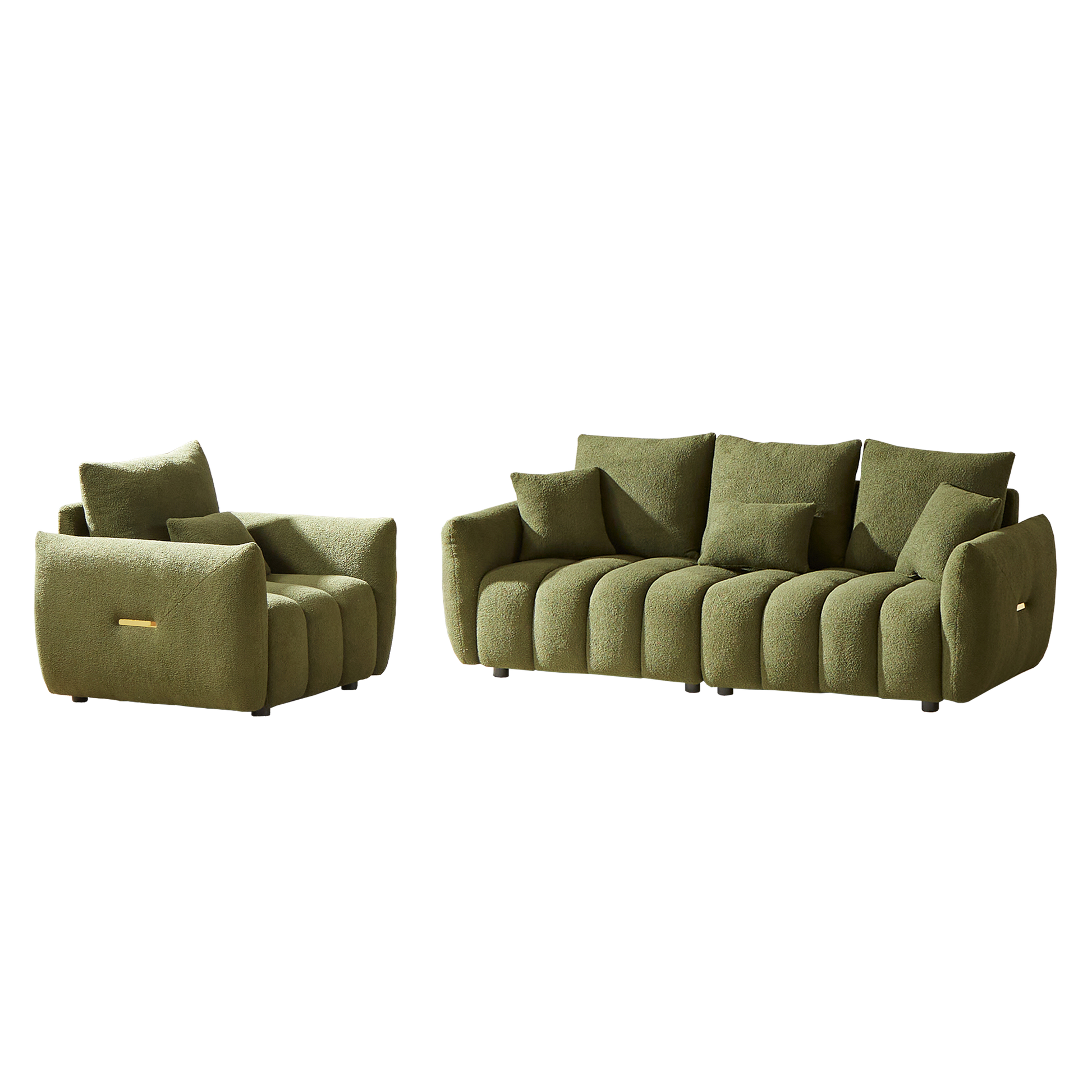 3 Seater 1 Seater Combo Sofa Modern Living Room Sofa, Teddy Sofa, Wooden Frame, 4 Cushions, Apartment Sofa Furniture Green Wood Primary Living Space Pine Foam Fabric 4 Seat