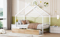 Twin Size Metal House Bed With Two Drawers, White Twin White Metal