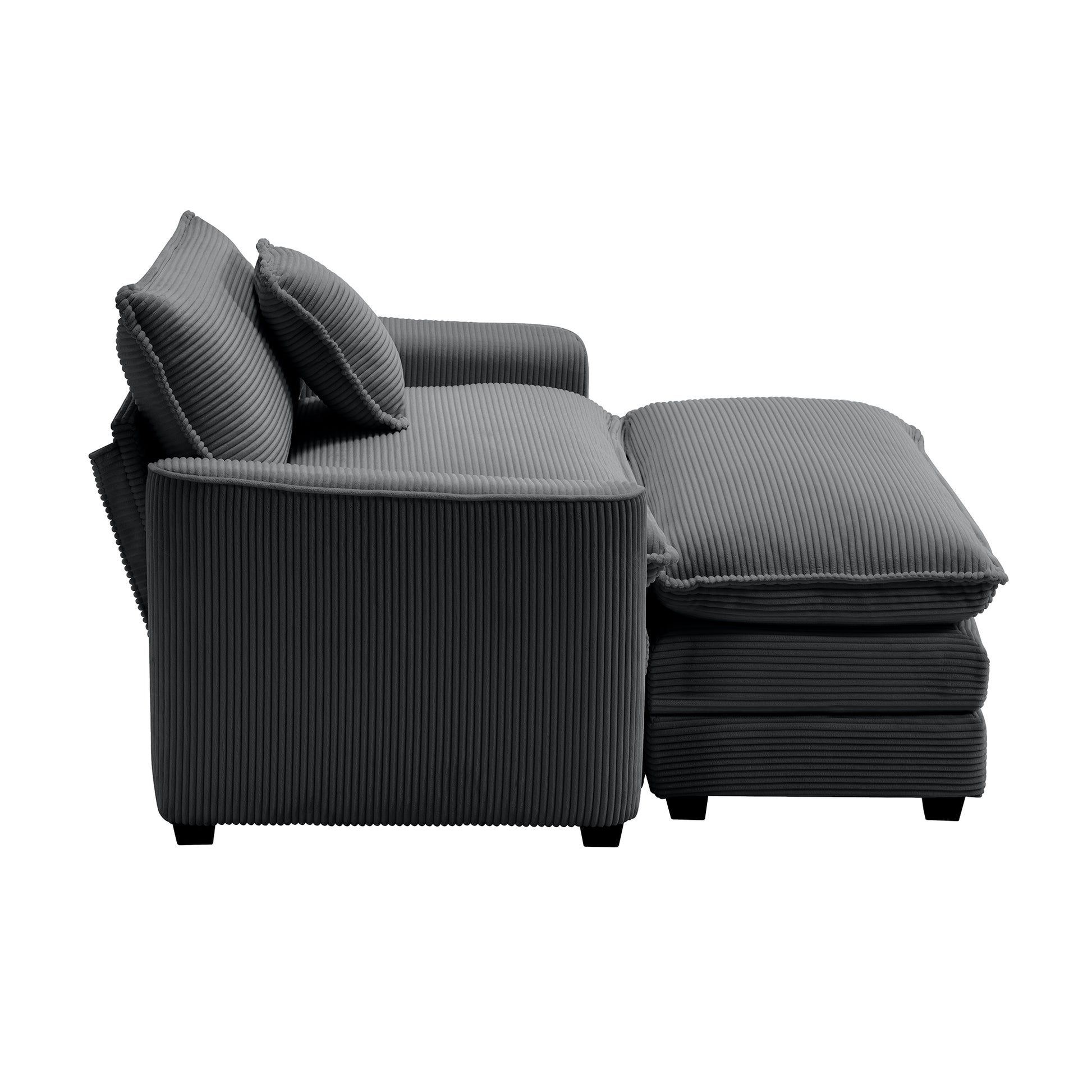 Comfortable Single Chair Deep Seat Sofa With Footstool With One Pillow, Suitable For Living Room And Bedroom, Club Multiple Occasions, Grey Corduroy Fabric Grey Corduroy 1 Seat