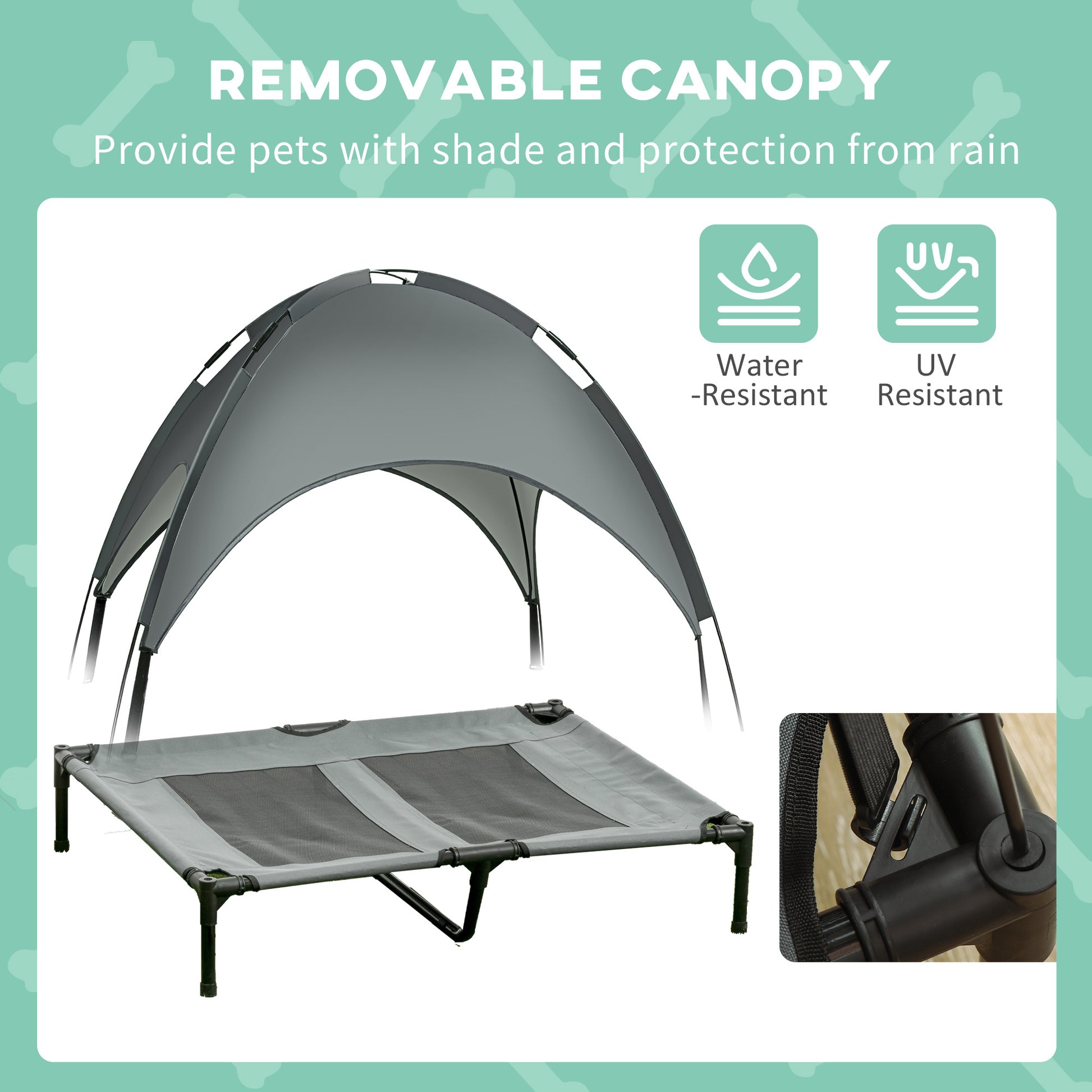 Pawhut Elevated Portable Dog Cot Pet Bed With Uv Protection Canopy Shade, 36 Inch, Gray Gray Metal