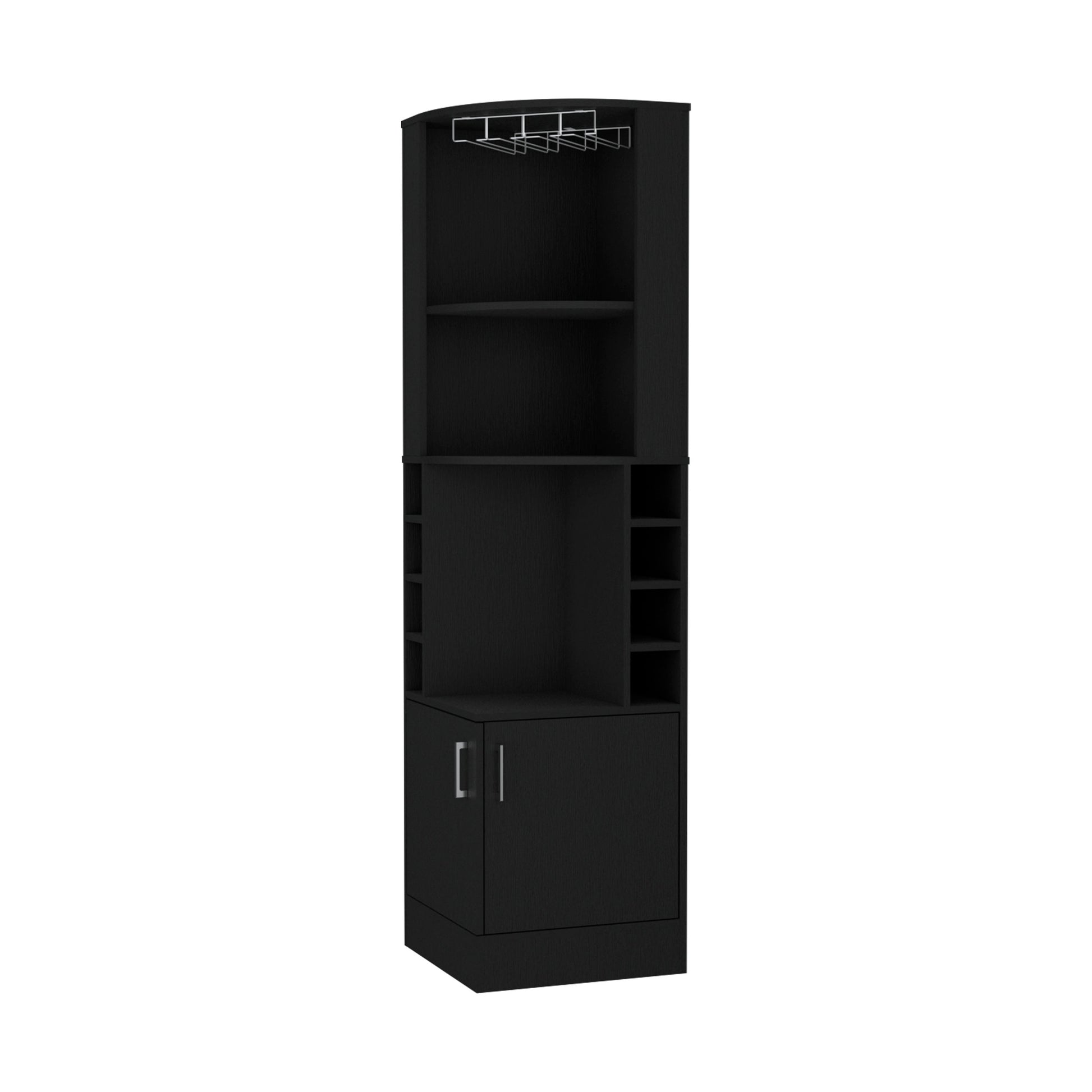 Delhi Corner Bar Cabinet, Eight Built In Wine Rack, Glass Rack, Double Door Cabinet Black Melamine Particle Board