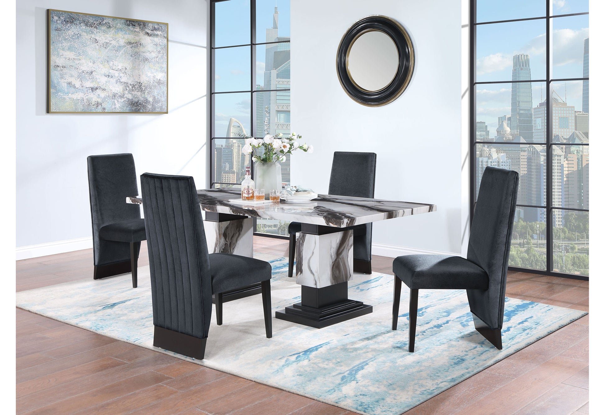 Stacey Zebra White Black Dining Table Multicolor Rubber Wood