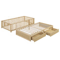 Twin Size Wood Daybed With Fence Guardrails And 2 Drawers, Split Into Independent Floor Bed & Daybed, Natural Old Sku :Lp000881Aan Twin Natural Solid Wood Mdf