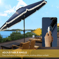 Outsunny 9Ft Patio Umbrella With Push Button Tilt And Crank, Ruffled Outdoor Market Table Umbrella With Tassles And 8 Ribs, For Garden, Deck, Pool, Dark Blue Dark Blue Polyester