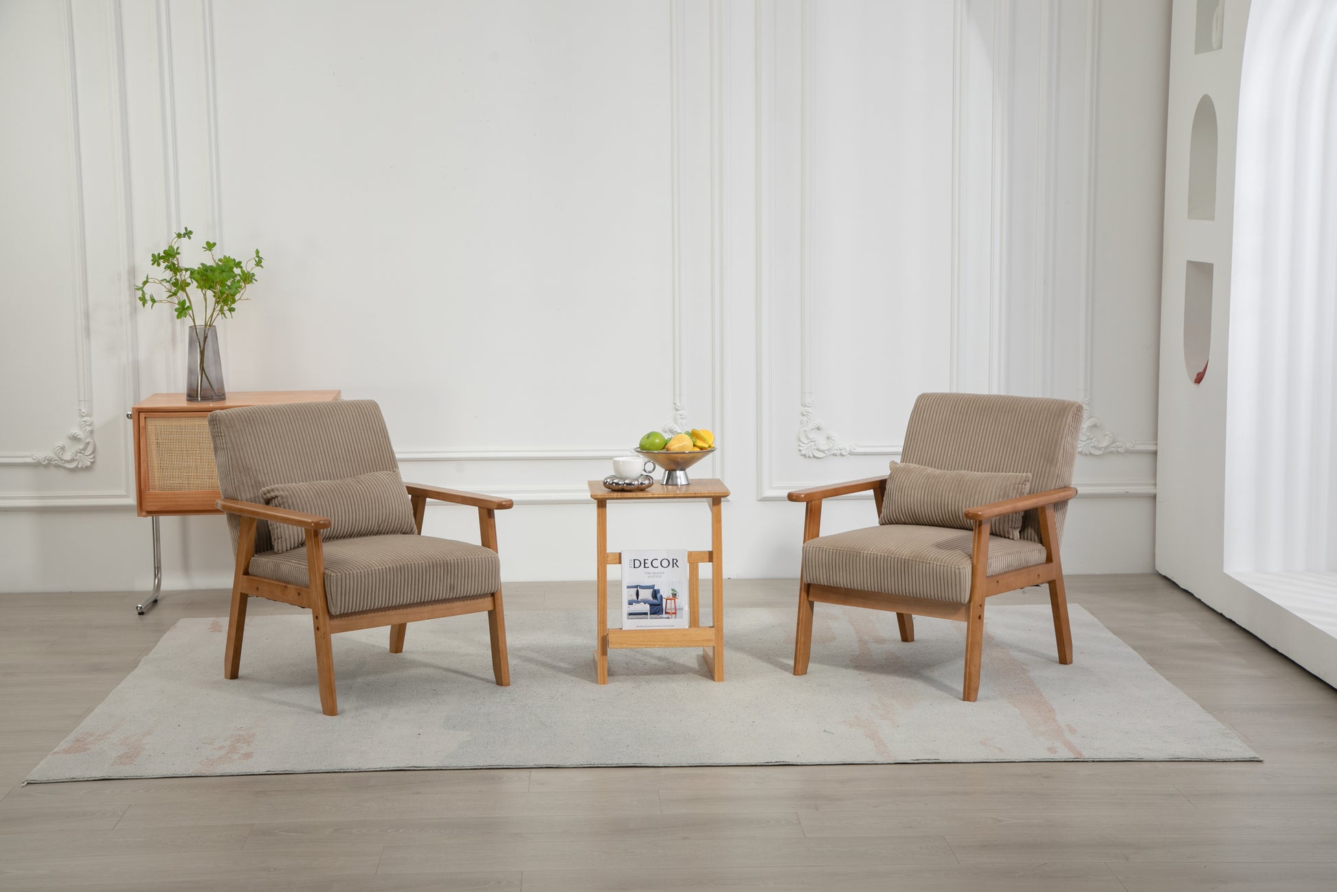Leisure Chair With Solid Wood Armrest And Feet, Leisure Chair, Wood Frame, Velvet, Solid Rubber Wood Legs, Mid Century Modern Accent Chair, For Living Room Bedroom Studio Chair,Two Packs Camel Corduroy