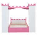 Castle Shaped Wooden Bed With Storage Shelf, Dreamy Twin Size Platform Bed For Kids Bedroom, White Pink Expected Arrival Time:8.14 Twin White Pink Wood