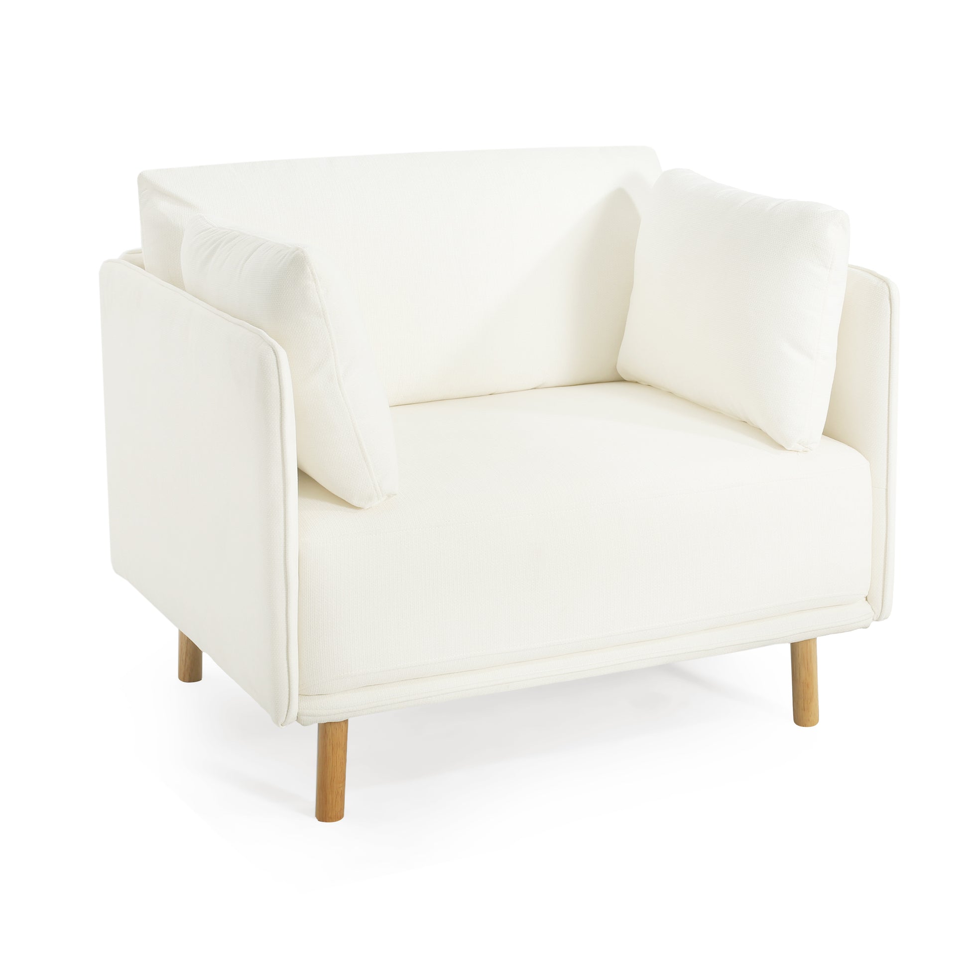 39" Modern Upholstered Accent Chair With Soft Cushions, Sleek Armrest Design And Sturdy Wooden Legs, Cozy Seating For Living Room, Bedroom, Or Office Lounge White Metal,Polyester,Solid Wood Mdf