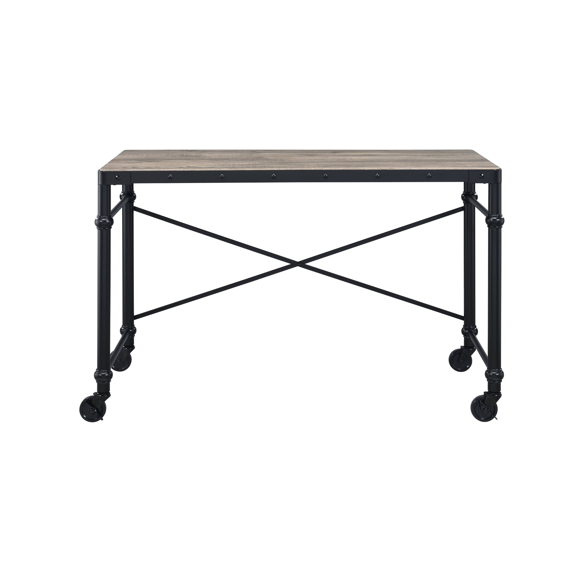 Oklarth Rustic Oak & Black Finish Writing Desk Black,Oak Metal,Synthetic Wood