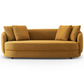 Dylan Modern French Boucle Sofa Dark Yellow Brown Wood Primary Living Space Mid Century Modern Foam Boucle 3 Seat