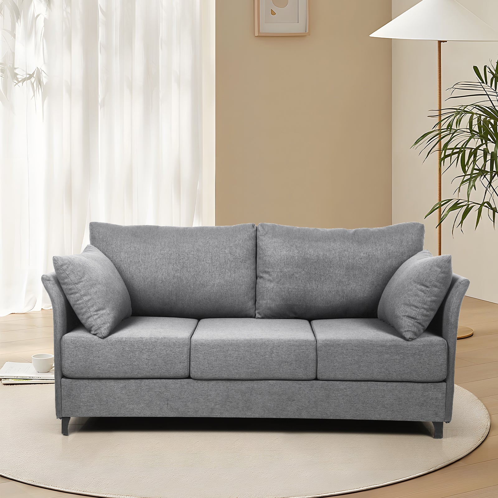 Modern Detachable Sofa 3 Seater Sofa Couches With Metal Frame For Living Room Apartment Bedroom,Linen,Beige Gray Beige Grey Linen 3 Seat