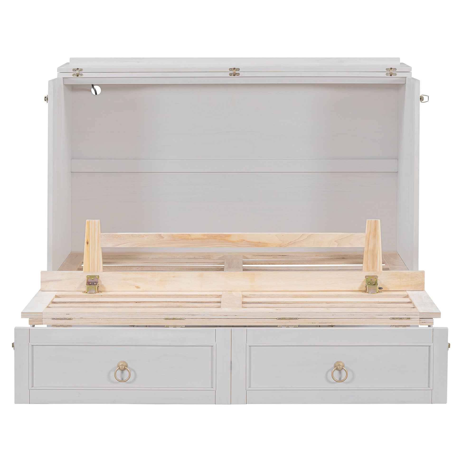 Full Size Murphy Bed With Large Drawers,White Full White Plywood