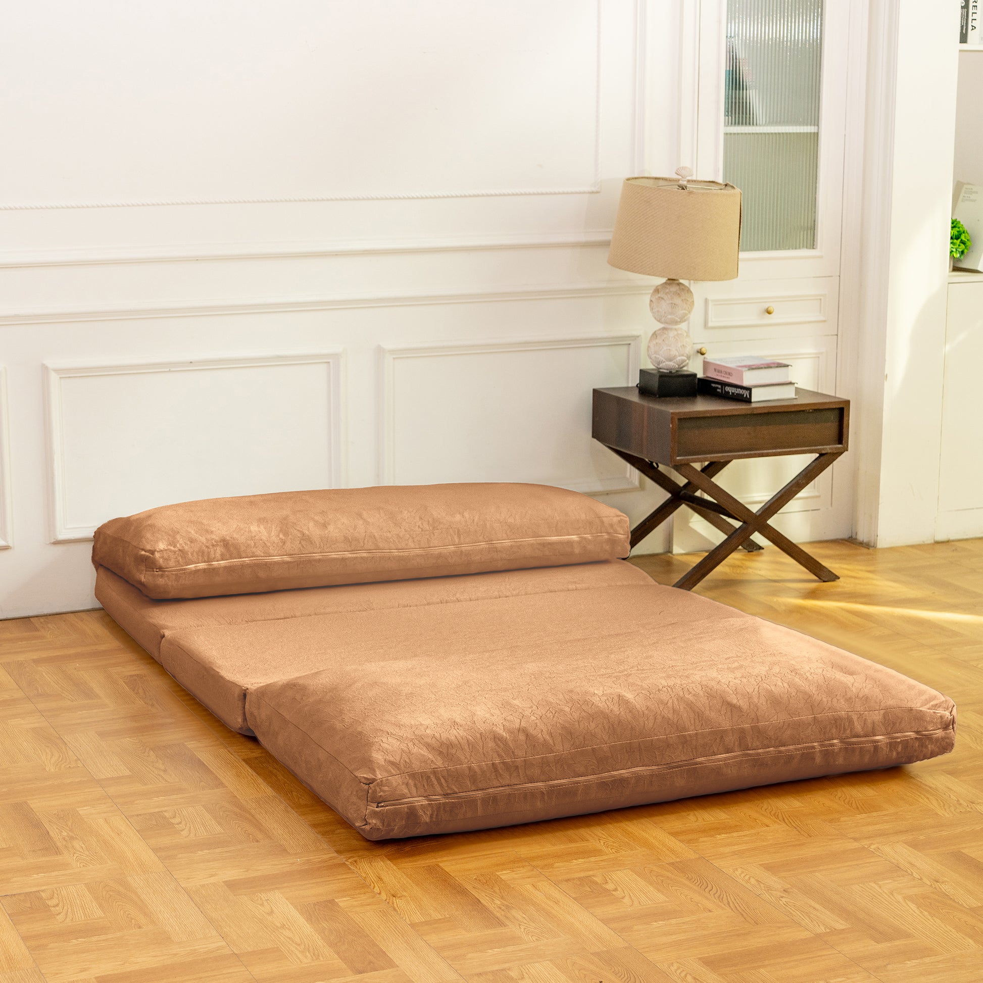 Large Folding Matress Sofa Bean Bag Bed, Foam Filling Folding Matress Sofa, Includes Removable And Machine Washable Cover, Soft Premium Faux Fur Brown Soft Casual,Modern Foam Velvet