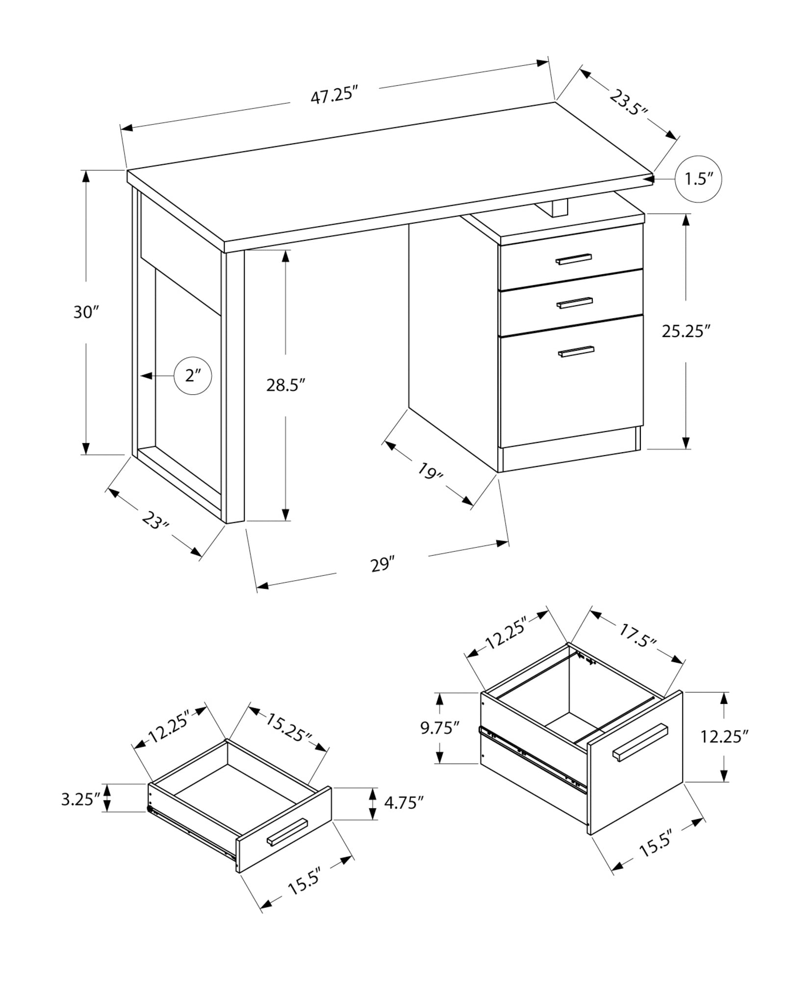 Computer Desk, Home Office, Laptop, Left, Right Set Up, Storage Drawers, 48"L, Work, Grey Laminate, Black Metal, Contemporary, Modern Grey Particle Board