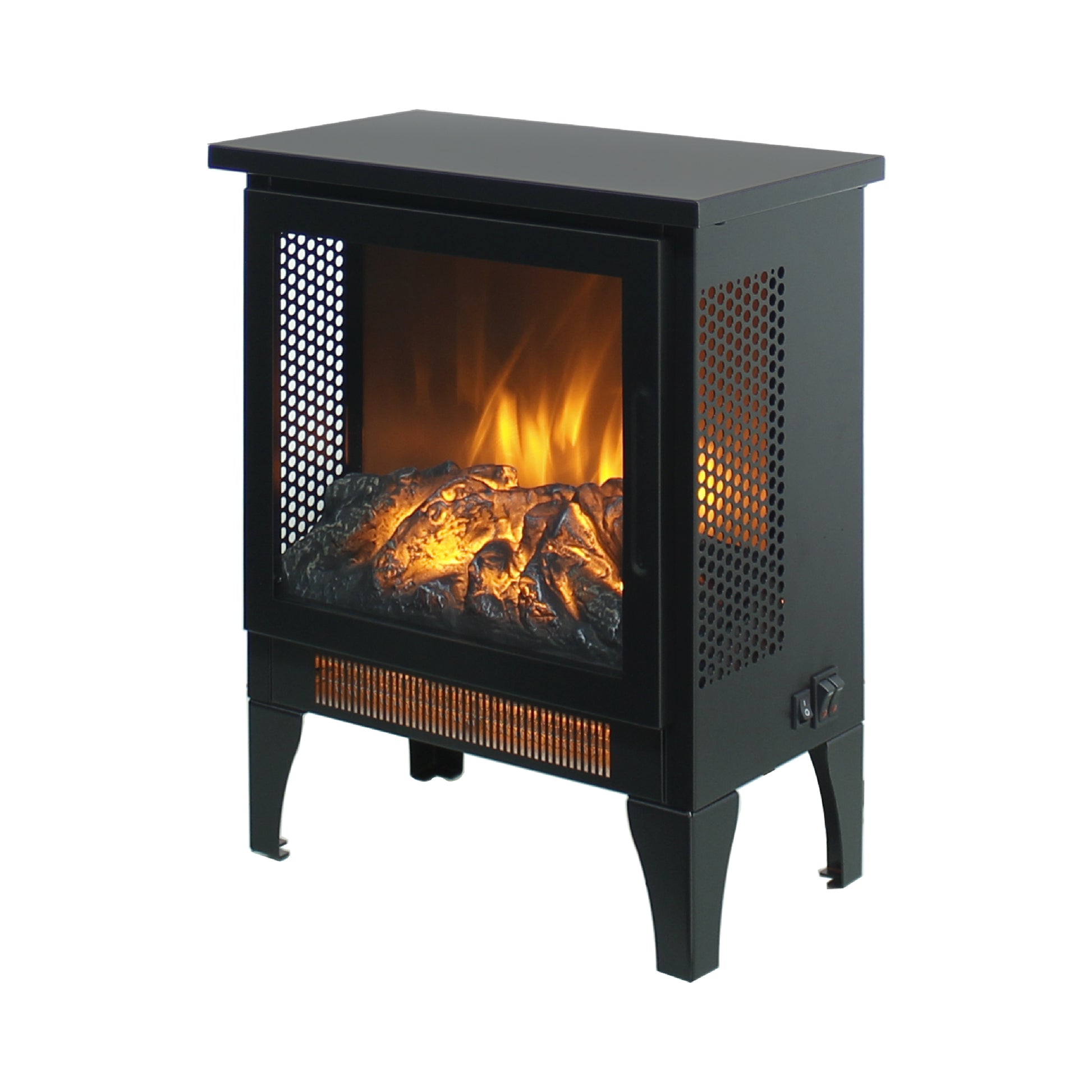 15 Inch 3D Flame Electric Infrared Quartz Fireplace Stove Without Remote Control Powder Coated Electric Yes Antique Black Vent Free No Freestanding Tempered Glass Sheet Metal Electric