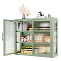 Retro Style Haze Double Glass Door Wall Cabinet With Detachable Shelves For Office, Dining Room,Living Room, Kitchen And Bathroom Mint Green Mint Green Tempered Glass Sheet Metal Plastic