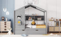 Wooden Full Size House Bed With Trundle, Modern Design For Kids With Storage Shlef, Gray Full Gray Solid Wood