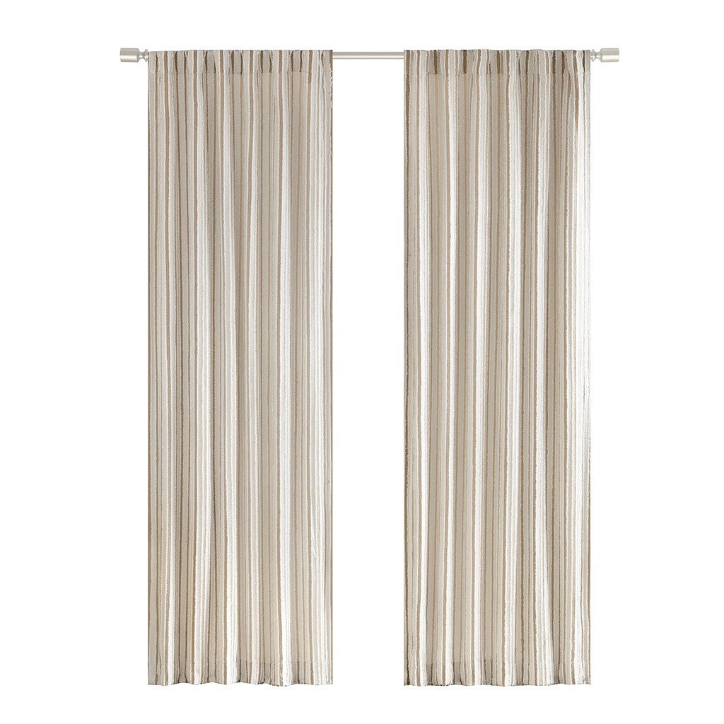 Clipped Jacquard Light Filtering Rod Pocket Back Tab Single Curtain Panel Only 1 Pc Panel Natural Polyester