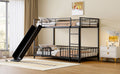 Twin Over Twin Size Metal Bunk Bed With Slide And Guardrails, Black Twin Black Metal