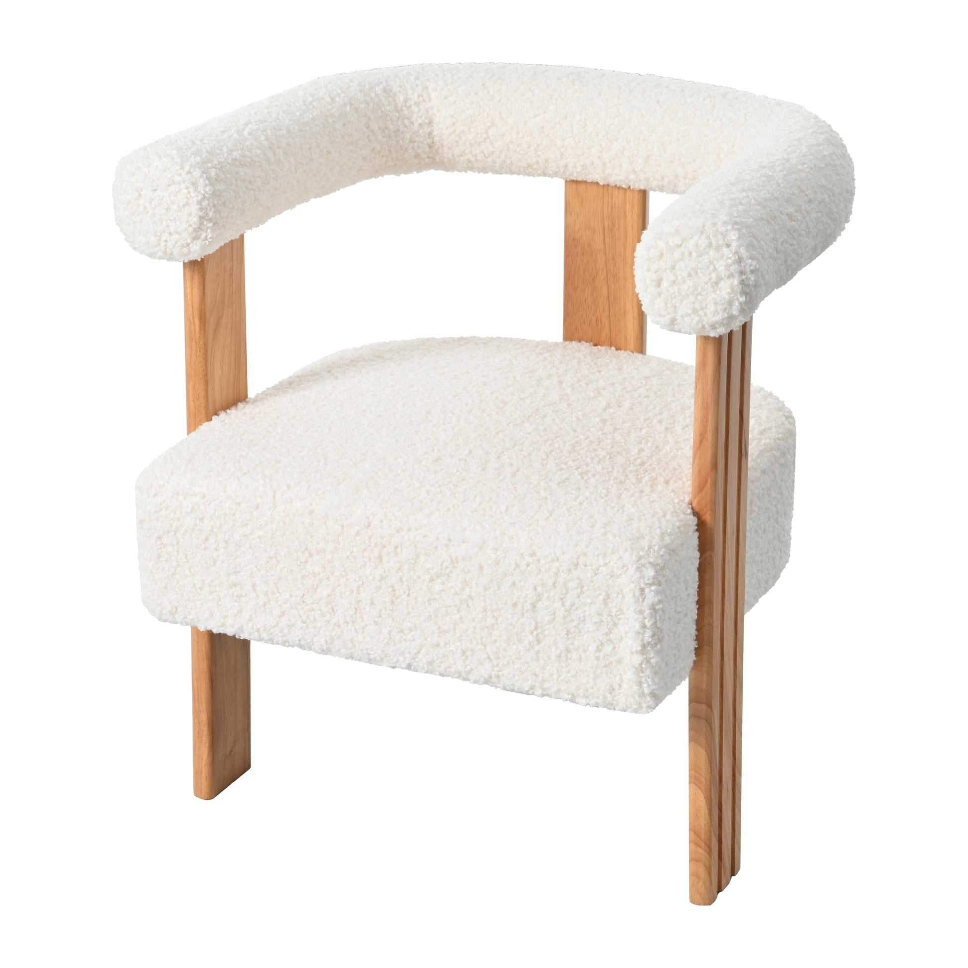 Mid Century Modern Barrel Accent Chair, Upholstered Kitchen & Dining Room Chairs With Arms, Teddy Velvet Boucle Accent Chairs Side Chairs For Kitchen Living Room Bedroom, White White Teddy