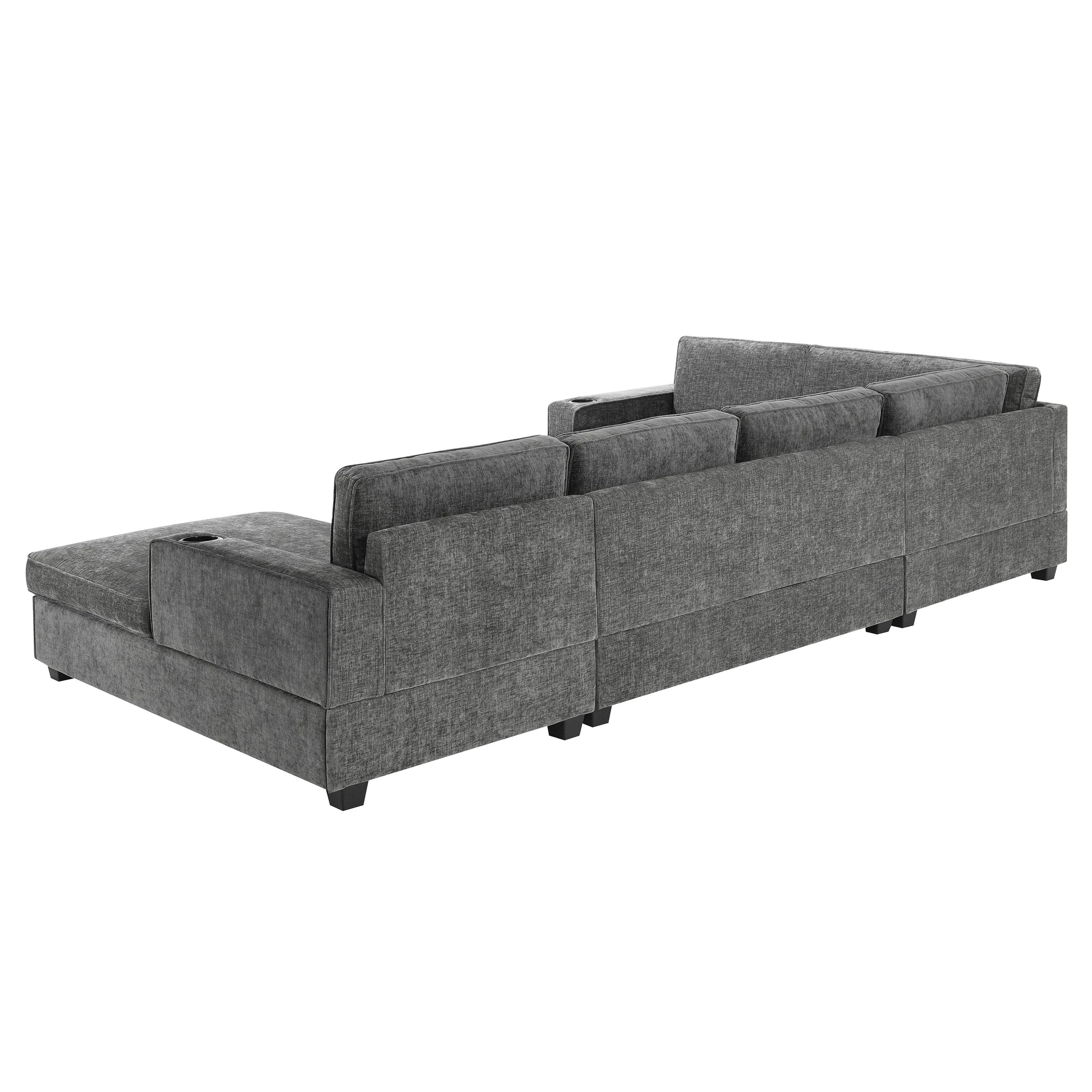 119*67" U Shaped Sectional Sofa,6 Seat Chenille Couch Set With Oversized Chaise Lounge,Irregular Corner,Deep Seat Comfy Sofa With Cup Holders For Living Room,Apartment,2 Colors Dark Gray Chenille 6