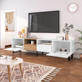 Modern Tv With 2 Cabinets& Open Storage Compartment, Color Matching Media Console Table For Tvs Up To 85'', Entertainment Center With Drop Down Door For Living Room, Bedroom, Home Theatre Wood Brown Primary Living Space 70 79 Inches 90 Inches Or Larger