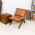 Colin Tan Leather Lounge Chair Brown,Rustic,Tan Brown Mid Century Modern Foam Genuine Leather,Solid Wood