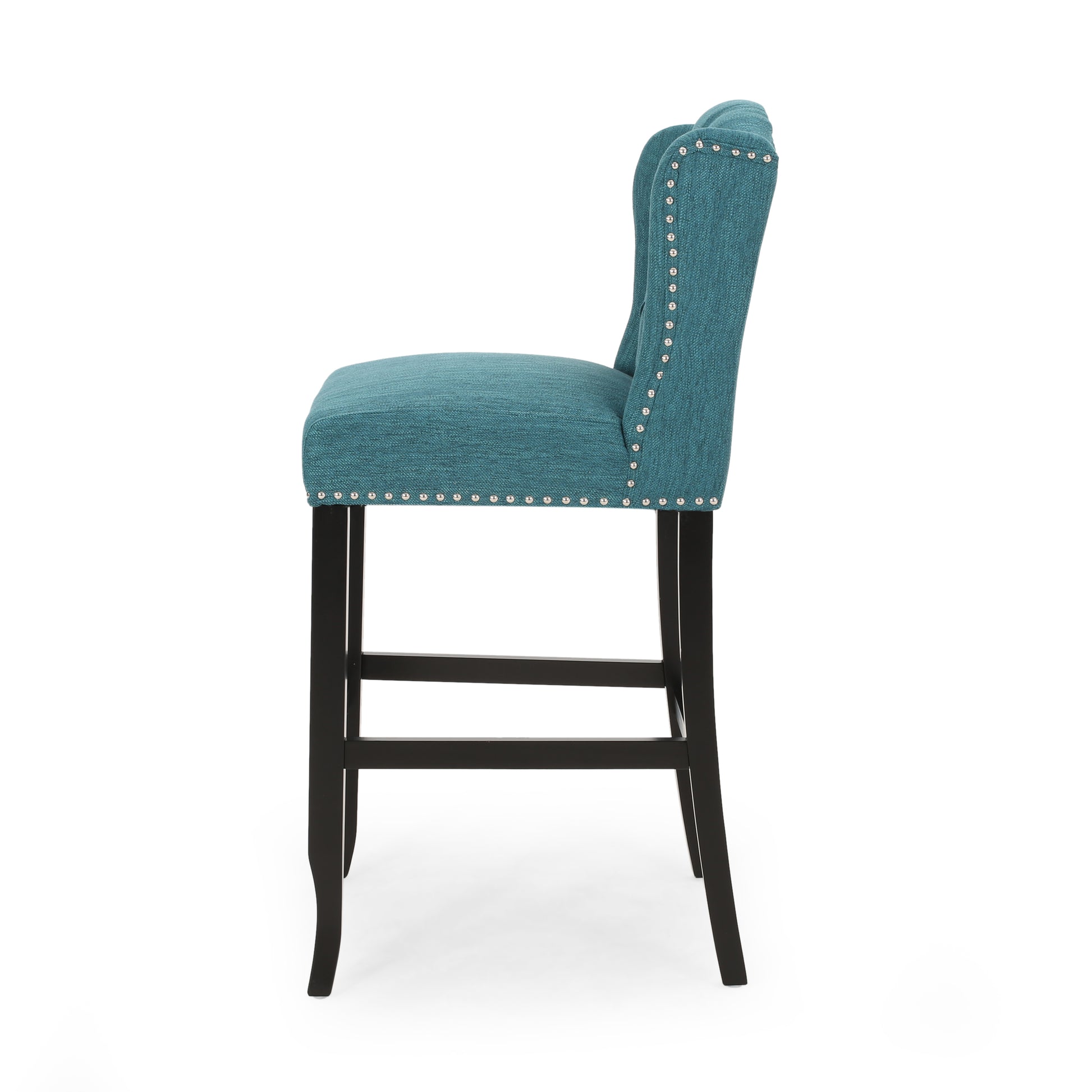 Vienna Contemporary Fabric Tufted Wingback 31 Inch Counter Stools, Set Of 2, Teal And Dark Brown Teal Fabric