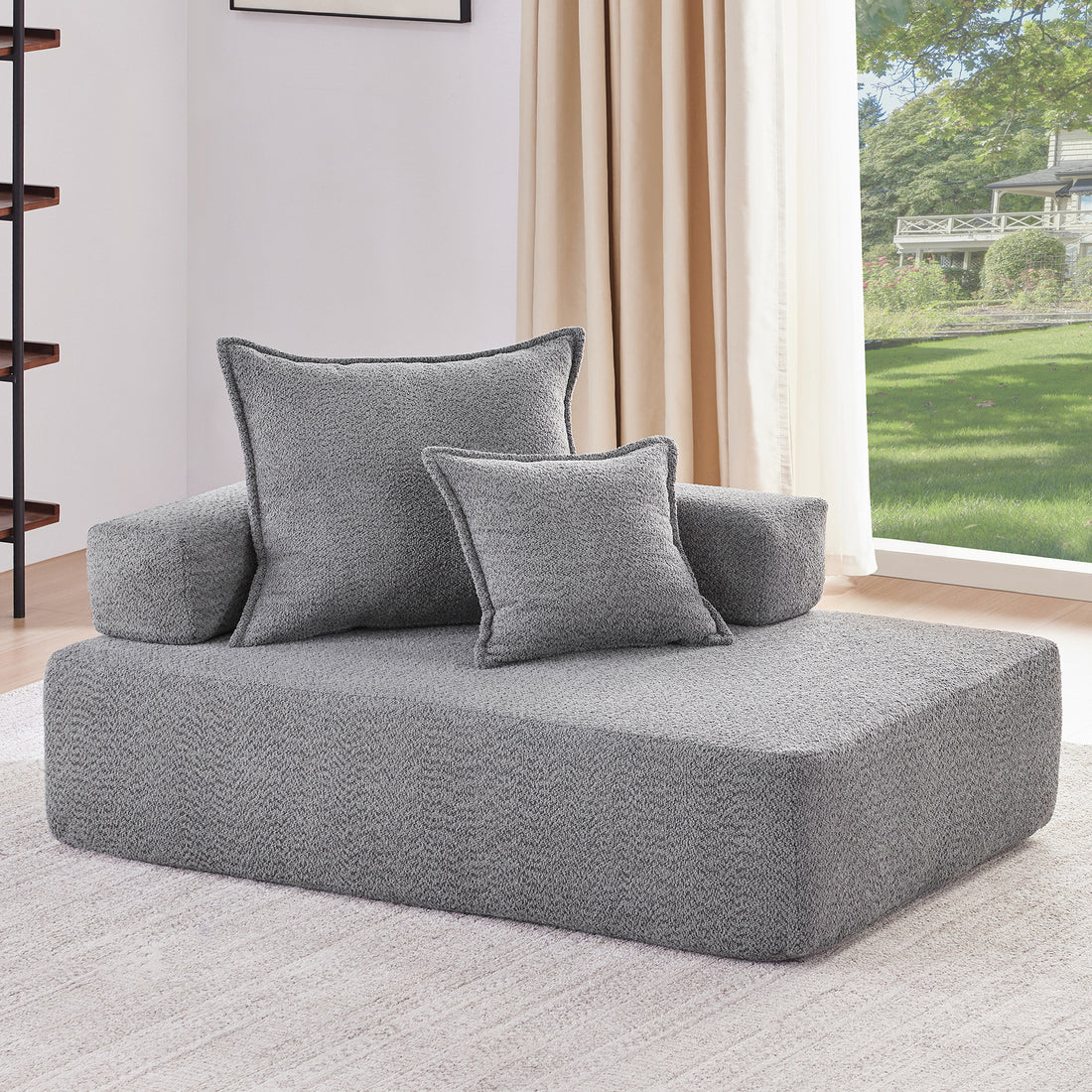 Lounge Frame For Oversized Modular U Shaped Sectional Sofa,Luxury Boucle Floor Couch Set,Convertible Sleeper Couch,Spacious Foam Filled Sofa Bed For Living Room Gray Boucle 1 Seat