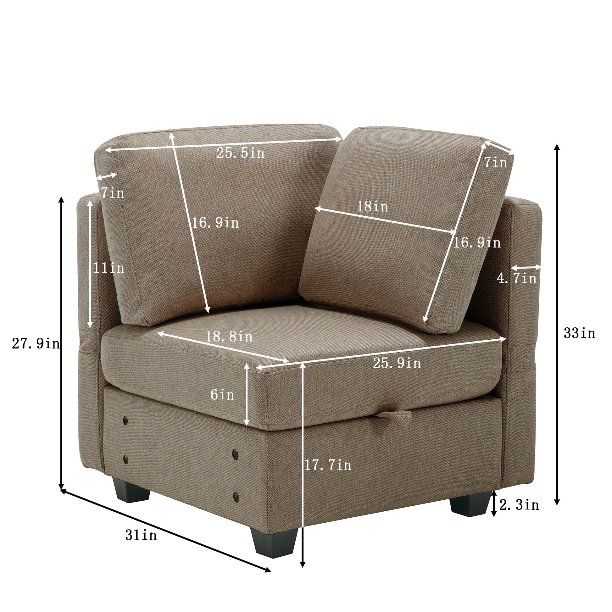 L Shaped Modular Sectional Corner Sofa Couch, 6 Seat Modular Sectional Sofa With Chaise For Living Room, Adjustable Arms And Backs Brown Brown Polyester 6 Seat