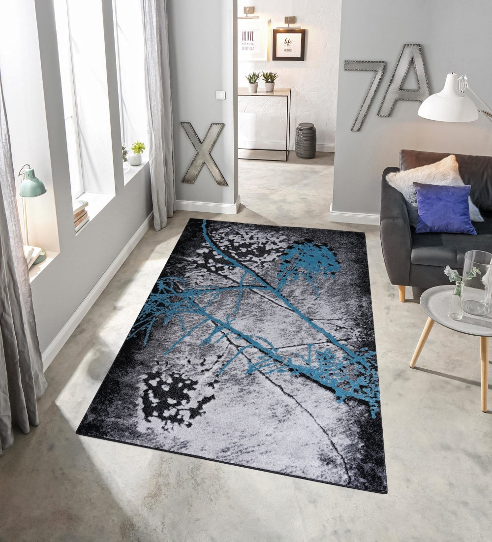 Jersey Area Rugs, Carpets For Livingroom, 5X7 Area Rugs ,2032 Black Blue Rectangle 5&7 Black Blue Contemporary Abstract Polypropylene