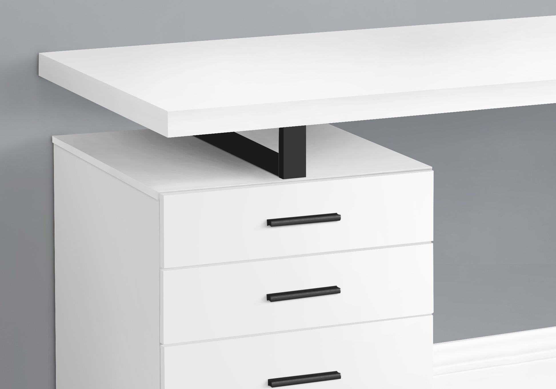 Computer Desk, Home Office, Laptop, Left, Right Set Up, Storage Drawers, 48"L, Work, White Laminate, Black Metal, Contemporary, Modern White Particle Board