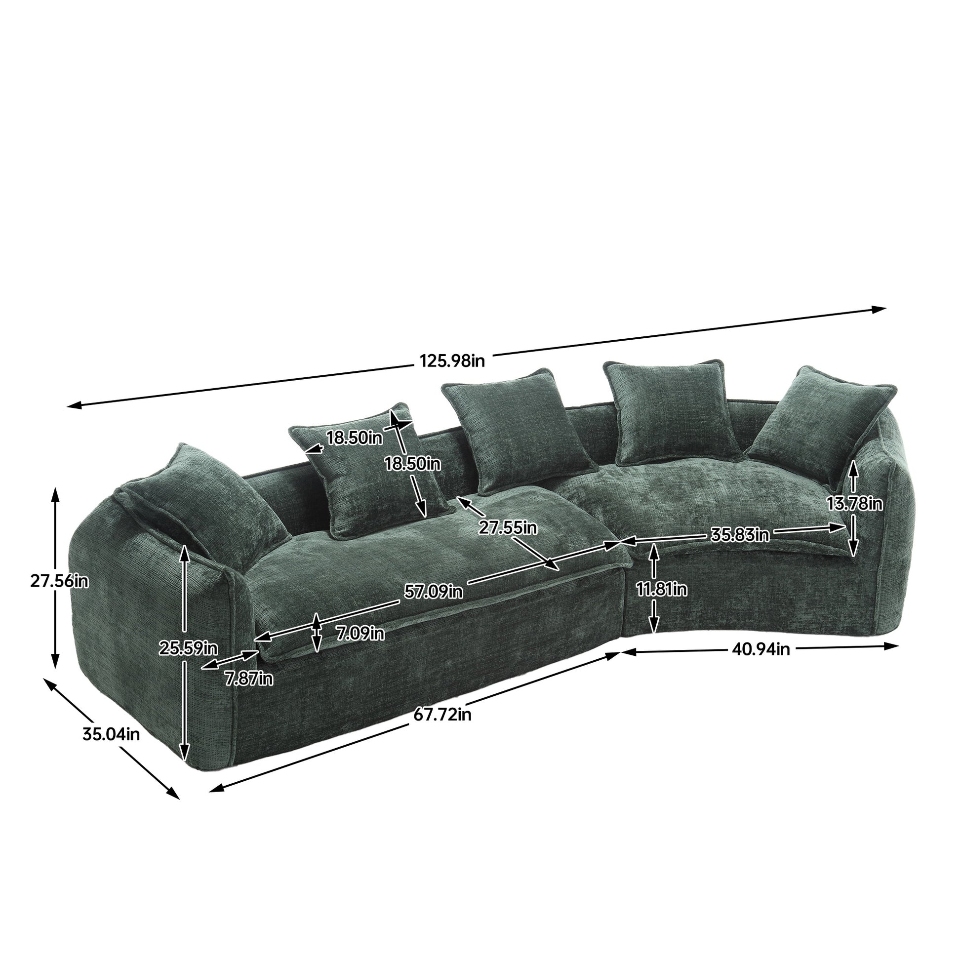 Modular Sectional Sofa, U Shaped Couch With Sofa For Five & Pillows, Modern Minimalist Chenille Fabric Large Comfy Cloud Sofas, Living Room Furniture Sets Emerald Chenille 5 Seat