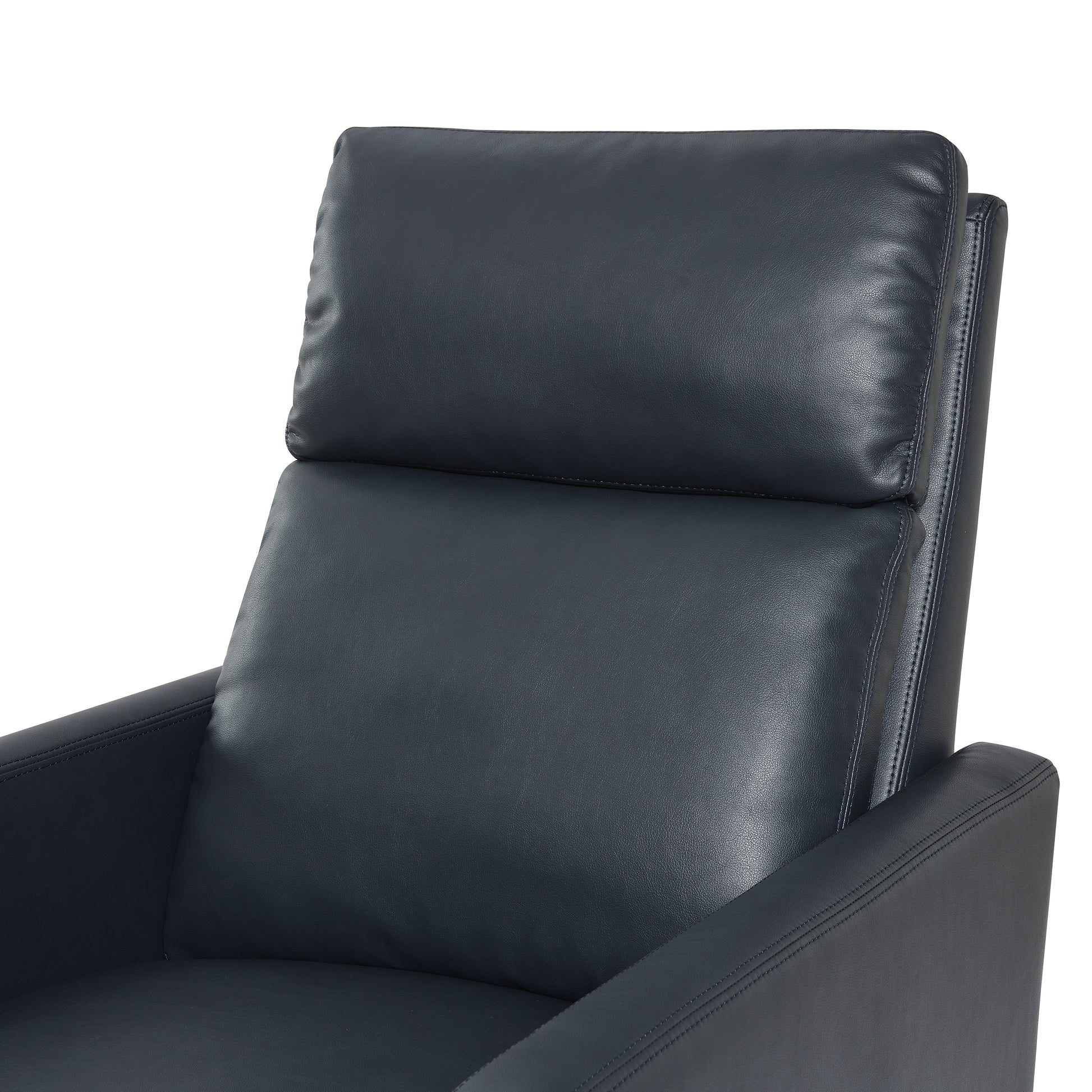 Vaughn Midnight Blue Faux Leather Push Back Recliner Blue Foam Faux Leather