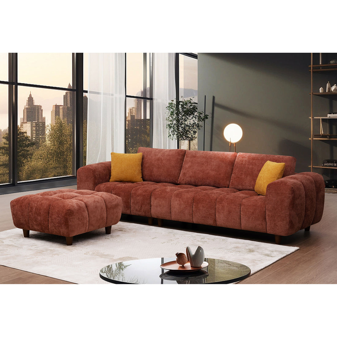 Convertible Sectional Sofa Couch, L Shaped Sofa With Fabric Couch,Modern Design Marshmallow Sofa For Living Room And Office,Caramel Caramel Wood Fabric 3 Seat