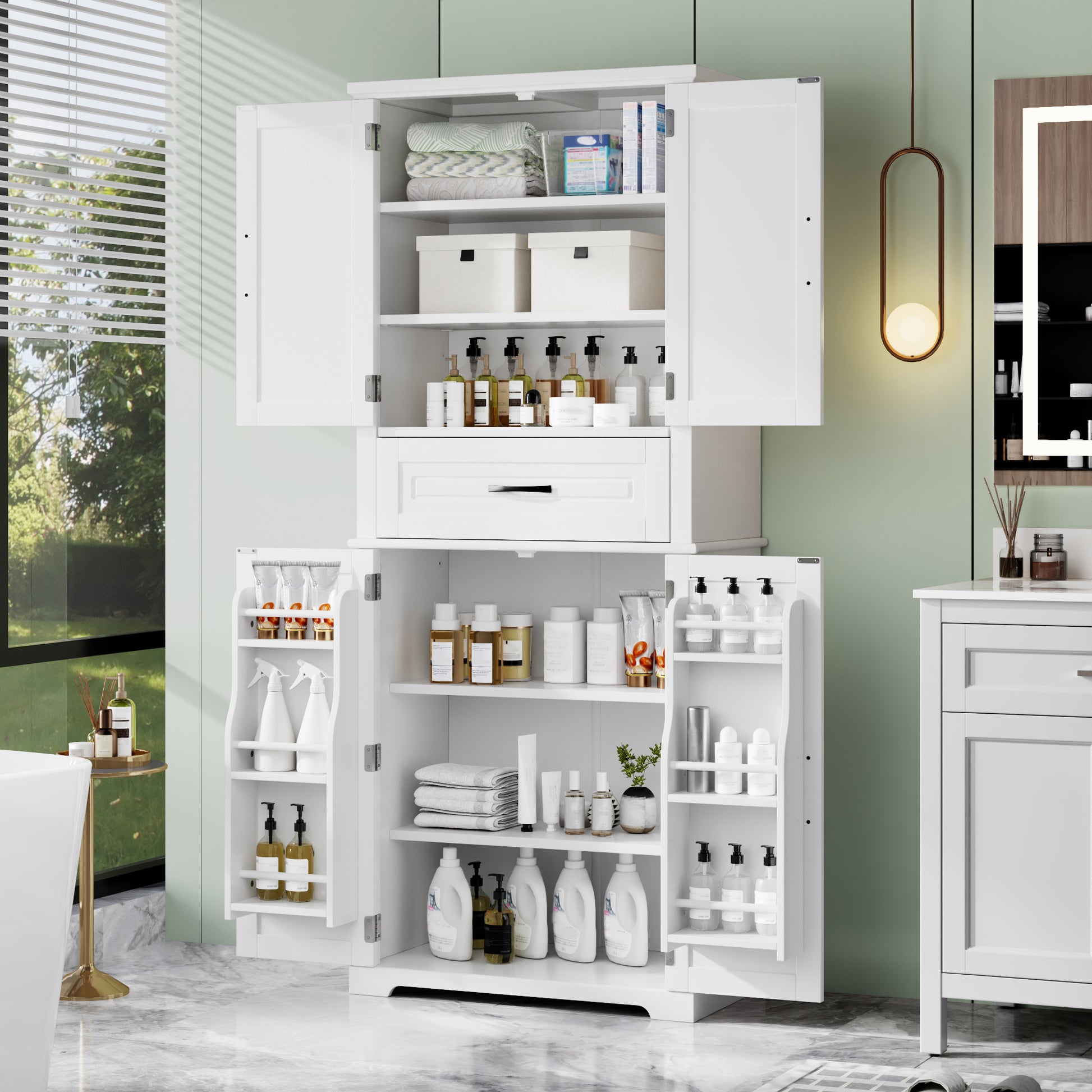 Bathroom Storage Cabinet With Multi Functional Storage Space, Drawer With Slide Rails, Adjustable Shelf, White White Mdf