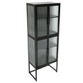 Stylish 4 Door Tempered Glass Cabinet With 4 Glass Doors Adjustable Shelves U Shaped Leg Anti Tip Dust Free Fluted Glass Kitchen Credenza Black Black Tempered Glass Sheet Metal Plastic