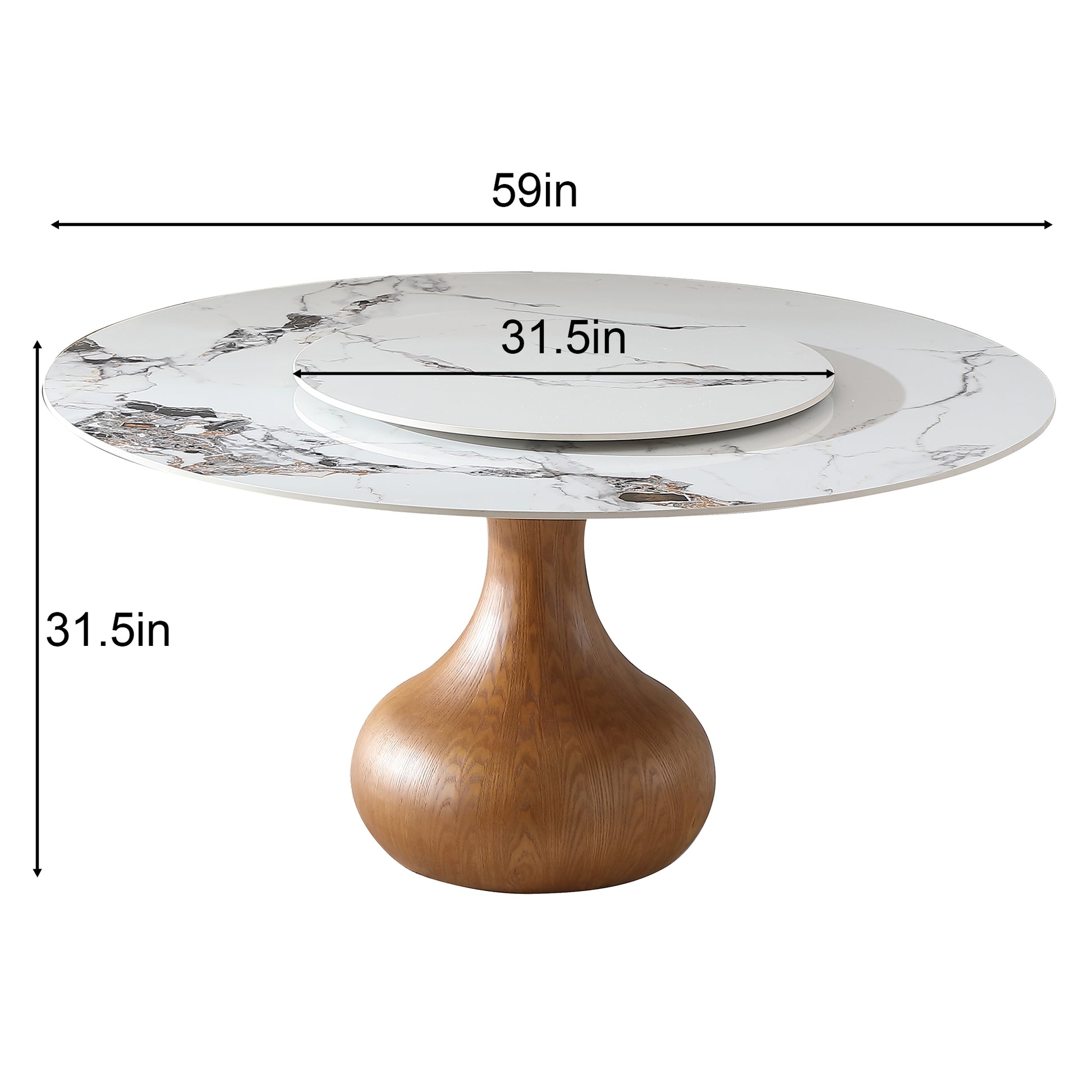 Modern Marble Dining Table, 59" Round Sintered Stone Table For Dining Room, Kitchen, Dinette, Compact Space With Lazy Susan Table Only Walnut,White Dining Room American Design,Luxury,Modern Tabeltop