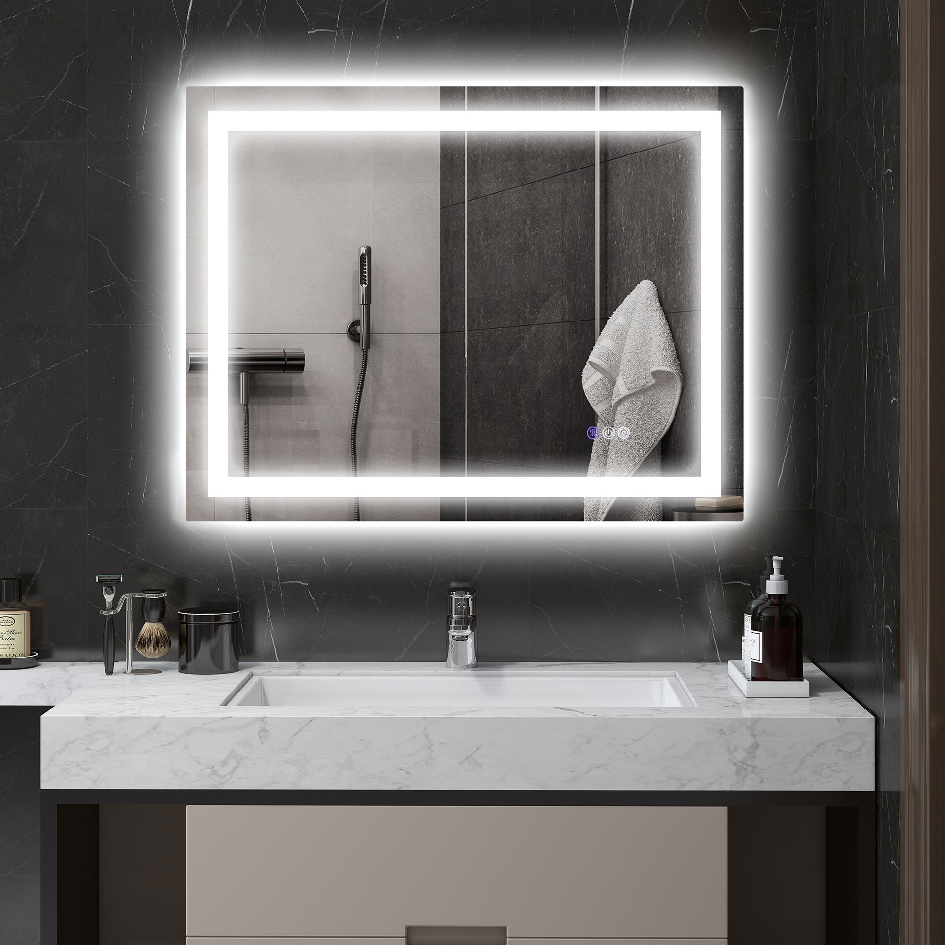 Homcom Led Bathroom Mirror With Lights, 35" X 28" Backlit Front Lit Led Mirror For Bathroom, Anti Fog, Memory, Infinite Color Temperature, Wall Mounted Dimmable Vanity Mirror, Horizontal Vertical Clear Glass