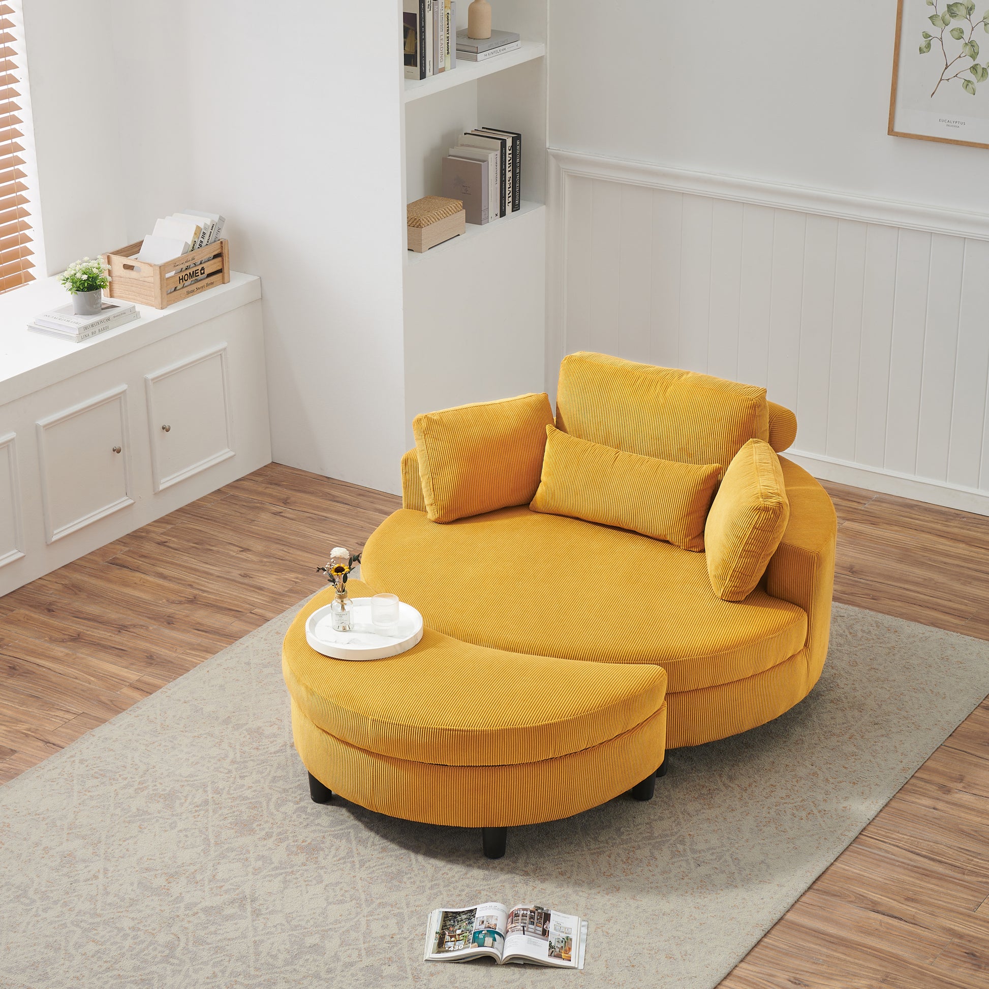 51 Inch Beige Corduroy Sofa With Two Throw Pillows And A Waist Pillow With An Extra Tray For Comfortable Seating Suitable For Small Apartment Bedroom Space Yellow Corduroy 1 Seat