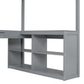 Full Wooden Loft Bed With U Shaped Desk,Storage Compartments And Tri Fold Mirror, Gray Gray Plywood,Solid Wood Mdf