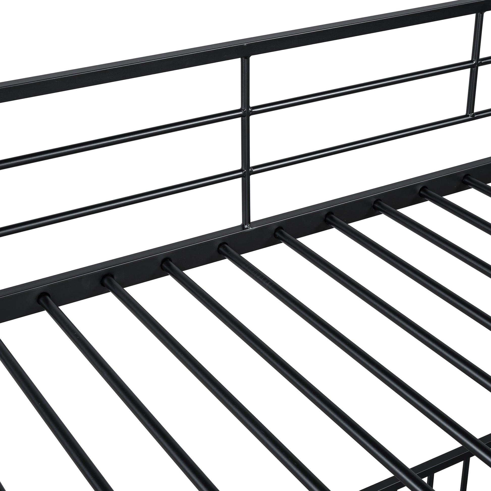 Twin Over Twin Size Metal Bunk Bed With Slide And Guardrails, Black Twin Black Metal