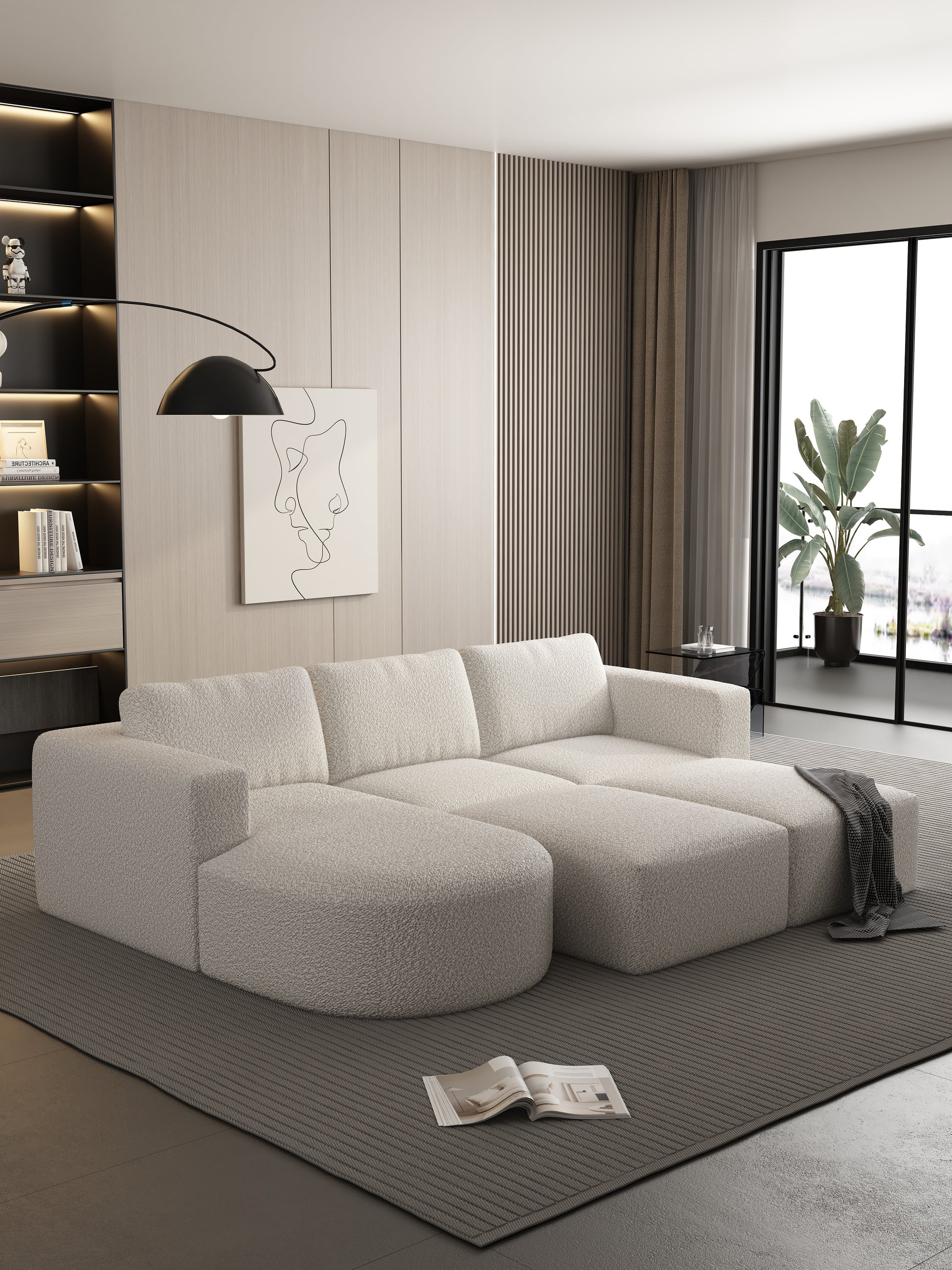 104.32*70.86 Modular Sectional Sofa Sleeper Couch, Sectional Sofa With Chaise And Ottoman, Convertible U Shaped Modular Sofa Set For Living Room, Bedroom. Memory Foam, White. Combo A B C D White Primary Living Space Soft Minimalist,Modern Memory Foam