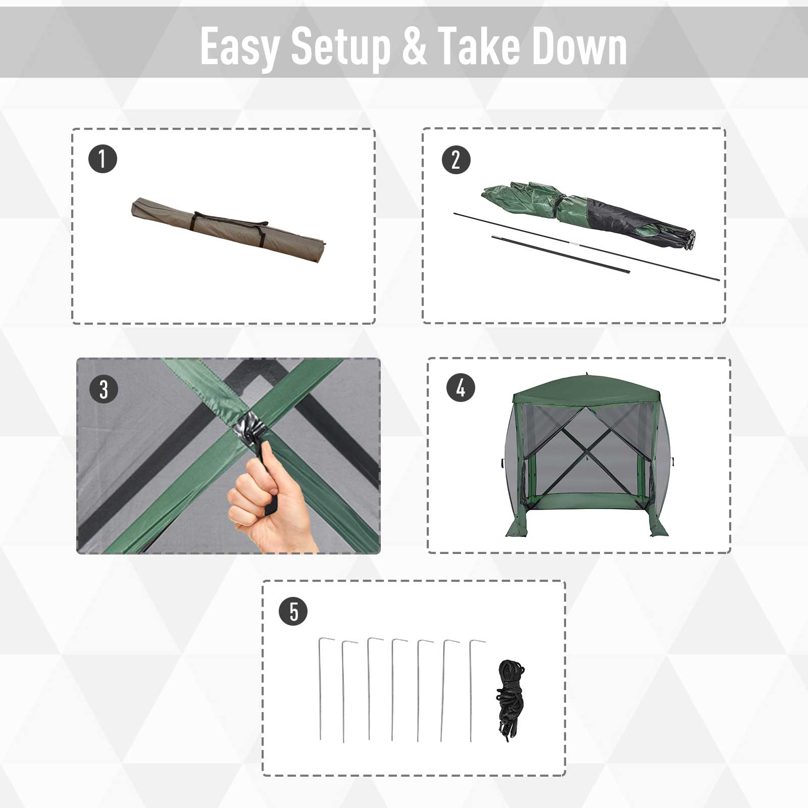 Outsunny Pop Up Camping Canopy Gazebo Screen Shelter Tent With Single Person Easy Set Up, Ventilating Mesh, Portable Carry Bag For Outdoor Camping Party Event, 7X7Ft, Green Green Polyester