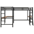 Twin Size Metal Loft Bed With Two Built In Desks,Black Twin Black Metal