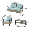 Patio Furniture, Outdoor Furniture, Seasonal Pe Wicker Furniture, Four Set Wicker Furniture With Black Metal Table Yes Brown Seats 4 Pe Rattan Iron Waterproof Fabric